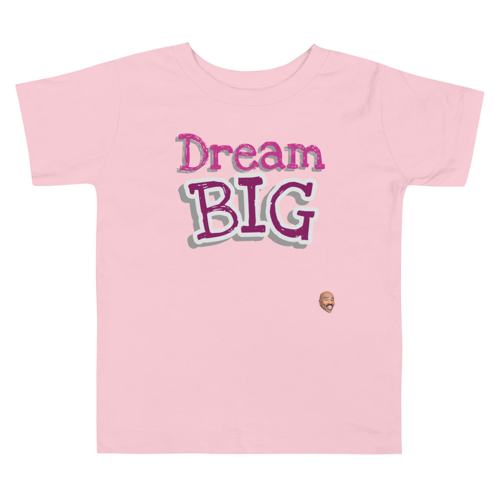 
                  
                    Load image into Gallery viewer, Pink Toddler T-Shirt with The words &amp;quot;Dream Big&amp;quot; in yellow with white outline
                  
                