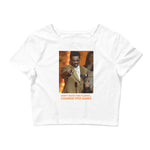White Crop T-Shirt with image of Steve Harvey winning award pointing with the words "Don't Hate The Player... Change The Game" below the image