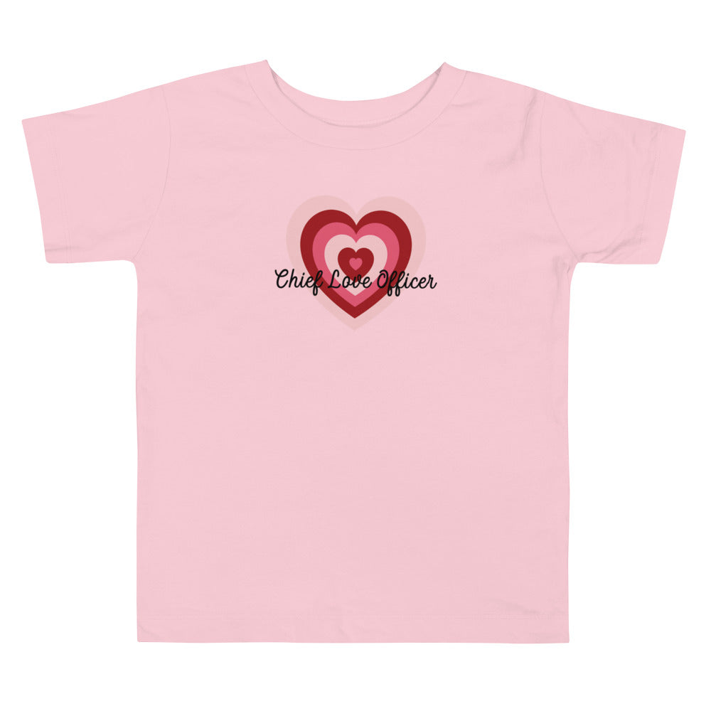 
                  
                    Load image into Gallery viewer, Pink Toddler T-Shirt Layered heart with Chief Love Officer in black cursive text
                  
                