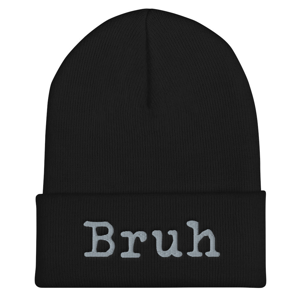 
                  
                    Load image into Gallery viewer, Black beenie with the word &amp;quot;Bruh&amp;quot; in Grey text on the cuff 
                  
                