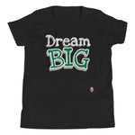 Children's Black T-Shirt The words "Dream Big" in green with white outline