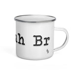 White mug with silver lip and the end of "Bruh" on the left and "Br" with Steve Harvey's head graphic in the lower right corner