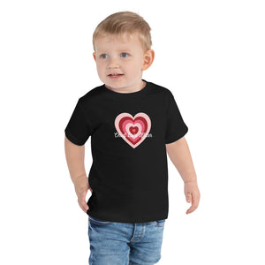 
                  
                    Load image into Gallery viewer, Male child modeling Black Toddler T-Shirt Layered heart with Chief Love Officer in white cursive text
                  
                