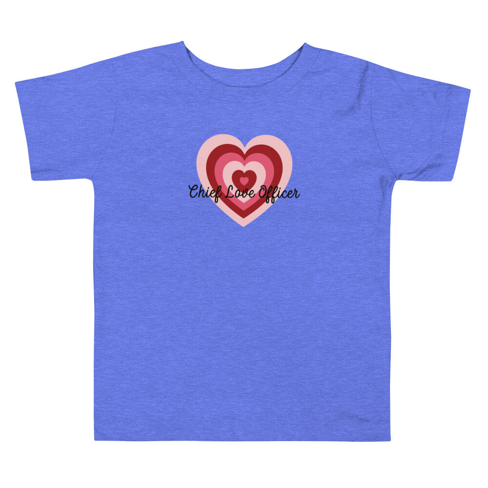 
                  
                    Load image into Gallery viewer, Blue Toddler T-Shirt Layered heart with Chief Love Officer in black cursive text
                  
                