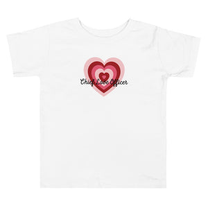 
                  
                    Load image into Gallery viewer, White Toddler T-Shirt Layered heart with Chief Love Officer in black cursive text
                  
                